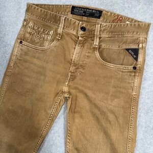 Replay Anbass Slim Fit Jeans Mens 28x32 Tan Brown Stretch Denim M914